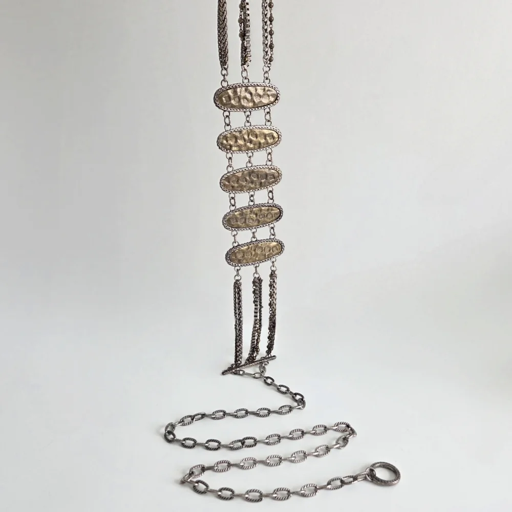 Chico's Wide Multi Chain Belt With Hammered Bronze Front Panels